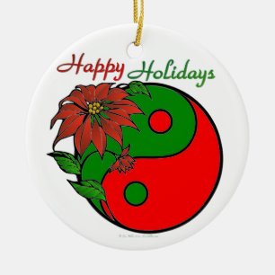 Ornement En Céramique Noël Yin Yang Poinsettia