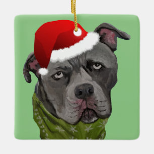 Ornement En Céramique Noeud de Noël gris Peinture Pit Bull Froid Noeud 