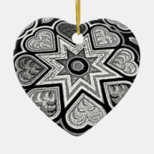 Ornement En Céramique Noir & Blanc Art Coeurs Ornament
