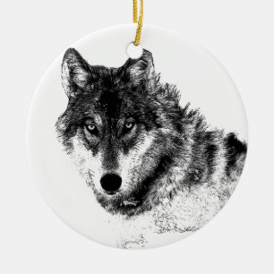 Ornement En Céramique Noir Blanc Inspiration Wolf Eyes