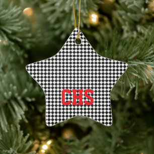 Ornement En Céramique Noir Blanc Vérifier TOUTES LES INITIALES STAR Red