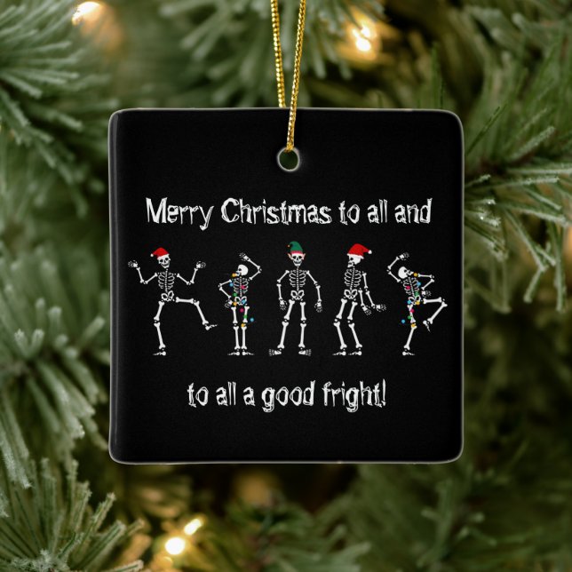 Ornement En Céramique Noir et Blanc Danser Noël Squelette (Arbre)