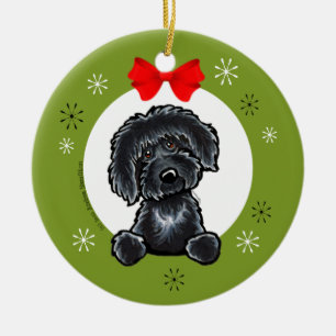Ornement En Céramique Noir Labradoodle Noël Classique