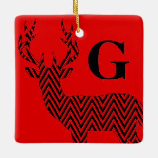 Ornement En Céramique Noir rouge rustique du monogramme | de Chevron de