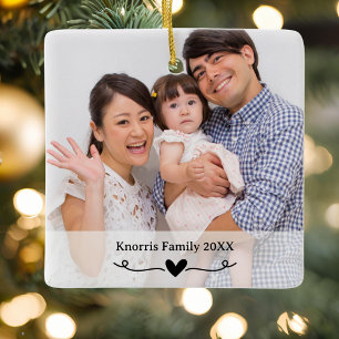 Ornement En Céramique Nom de famille Année Cœur Photo Noël Moderne