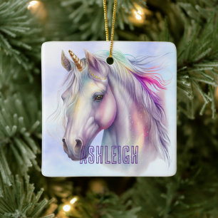 Ornement En Céramique Nom de la licorne rose pourpre
