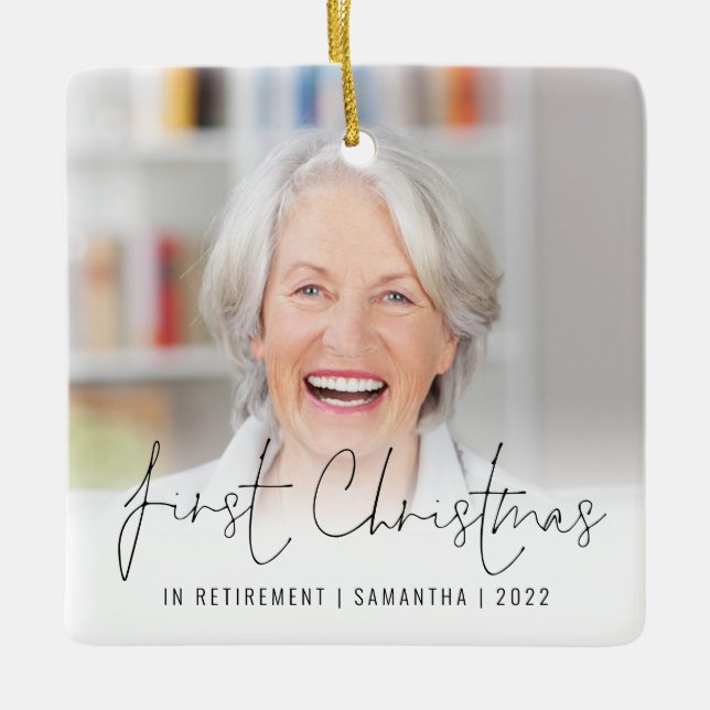 Ornement En Céramique Nom de la photo Année Noël Retraité (Devant)