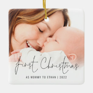 Ornement En Céramique Nom De La Photo Année Premier Noël Comme Maman