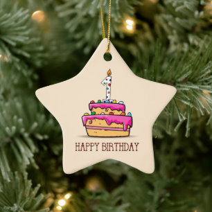 Ornement En Céramique Nom personnalisé, 1er anniversaire, gâteau rose do