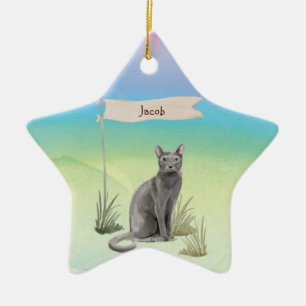 Ornement En Céramique Nom personnalisé Animal de chat russe bleu