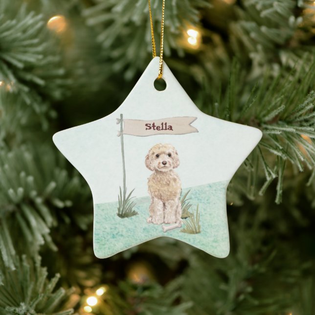 Ornement En Céramique Nom personnalisé Champagne Cockapoo Chien animal d (Arbre)