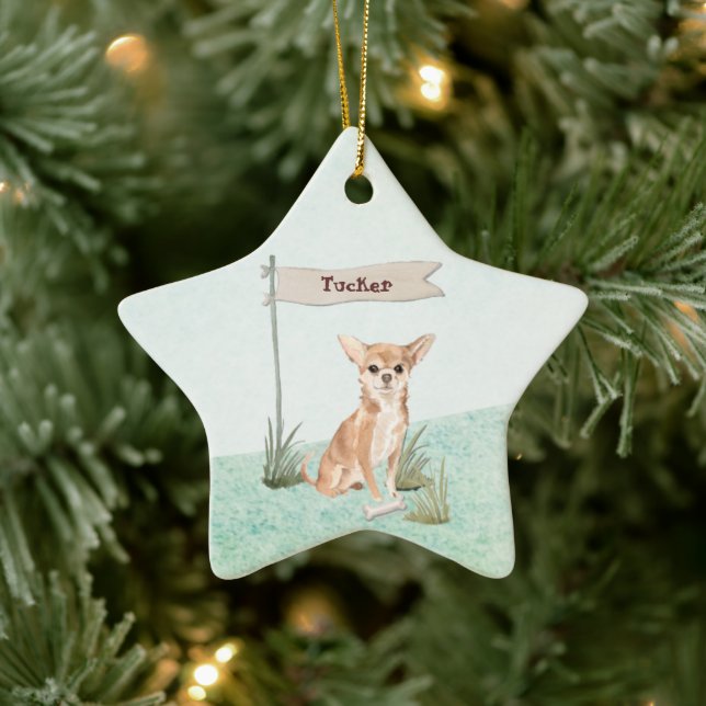Ornement En Céramique Nom personnalisé Chihuahua Chien animal de compagn (Arbre)