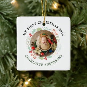 Ornement En Céramique Nom personnalisé du premier Noël du bébé