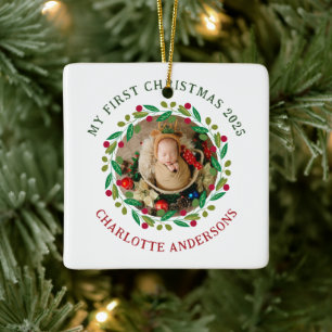 Ornement En Céramique Nom personnalisé du premier Noël du bébé