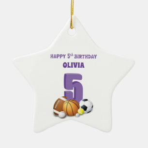 Ornement En Céramique Nom personnalisé Fille 5ème Anniversaire Ballons d