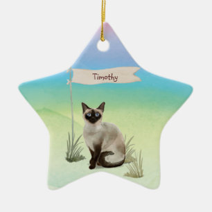 Ornement En Céramique Nom personnalisé Siamese Chat Pet
