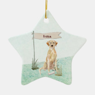 Ornement En Céramique Nom personnalisé Yellow Lab Pet Doing