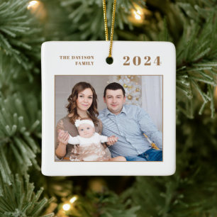 Ornement En Céramique Nom photo moderne Gold Joyeux Noël