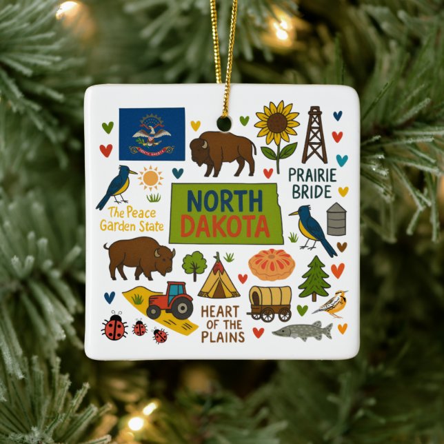 Ornement En Céramique North Dakota Custom Family Trip Christmas (Arbre)