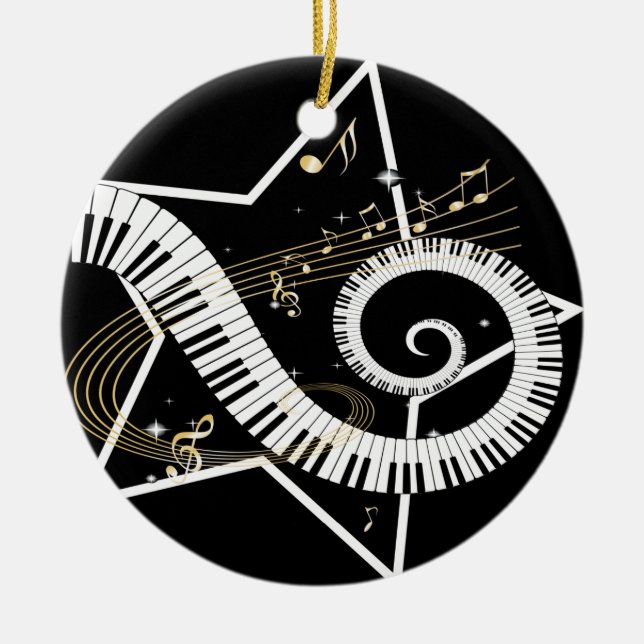 Ornement En Céramique Notes d'or d'étoile musicale (Devant)