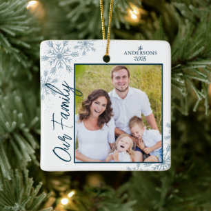Ornement En Céramique Notre famille, écriture de photos Noël