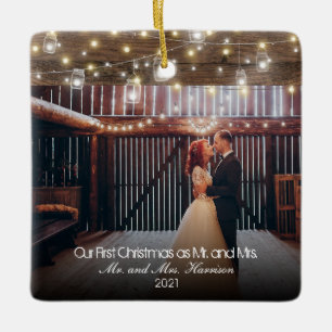 Ornement En Céramique Notre premier Noël 2 Photo Newlyweds Lumières