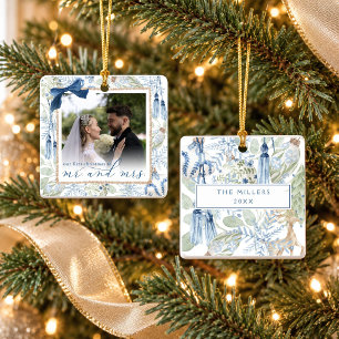 Ornement En Céramique Notre premier Noël Bleu Grandmillennial Photo