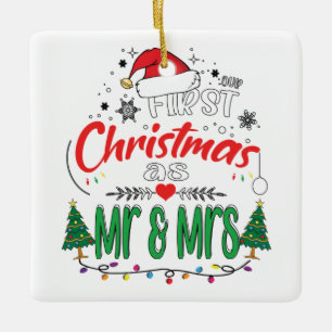 Ornement En Céramique Notre premier Noël en tant que M. et Mme Matching 