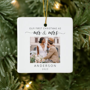 Ornement En Céramique Notre premier Noël en tant que M & Mme Photo Minim