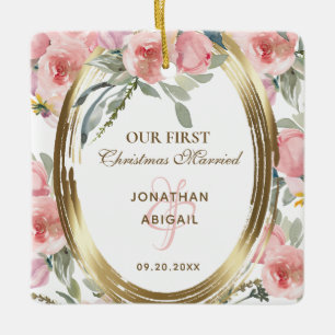 Ornement En Céramique Notre premier Noël Marié Blush Floral Bible