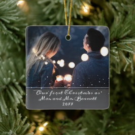 Ornement En Céramique Notre premier Noël, Mme. & M. Mariage Photo
