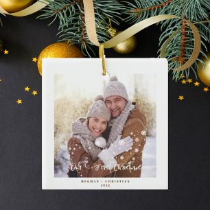 Ornement En Céramique Notre première fête photo à deux faces de Noël