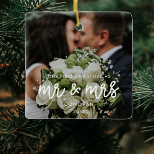 Ornement En Céramique Notre première photo de mariage de Noël