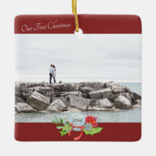 Ornement En Céramique Notre première photo de Noël personnalisée