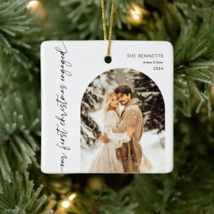 Ornement En Céramique Notre première photo Fiançailles de Noël