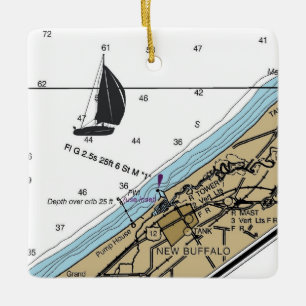 Ornement En Céramique Nouveau Buffalo MI carte marine