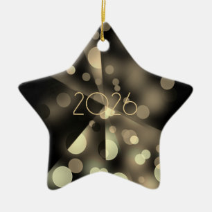 Ornement En Céramique Nouvelle année 2025 avec bulles dorées