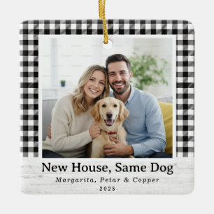 Ornement En Céramique Nouvelle maison, même chien - Carré Buffalo Check