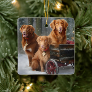 Ornement En Céramique Nova Scotia Duck Toller Retriever Traîneau enneigé