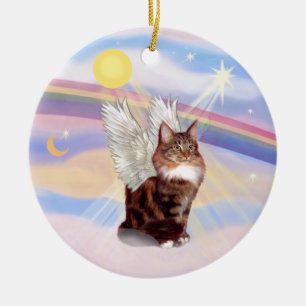 Ornement En Céramique Nuages - Chat angélique Maine Coon Tabby