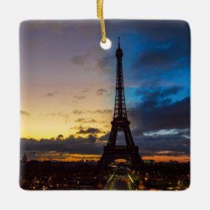 Ornement En Céramique Nuit à jour sur la tour Eiffel depuis le Trocadero