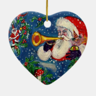 Ornement En Céramique NUIT DE NOËL MUSICALE, PÈRE NOËL BUGLER Red Heart