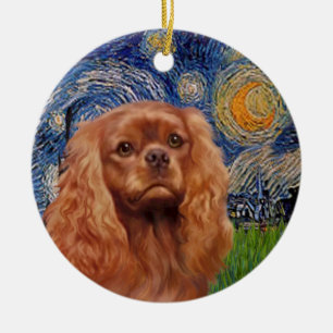 Ornement En Céramique Nuit étoilée - Cavalier King Charles rubis