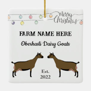 Ornement En Céramique Oberhasli personnalisé chèvre laitière blanc Noël
