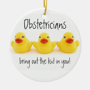 Ornement En Céramique Obstétriciens et canards en caoutchouc jaunes