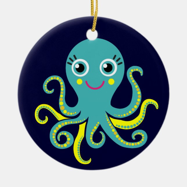Ornement En Céramique Octopus bleu et jaune (Devant)