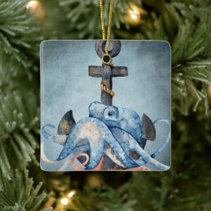 Ornement En Céramique Octopus personnalisé et Ancre Noël nautique