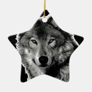 Ornement En Céramique Oeuvre de Loup noir et blanc