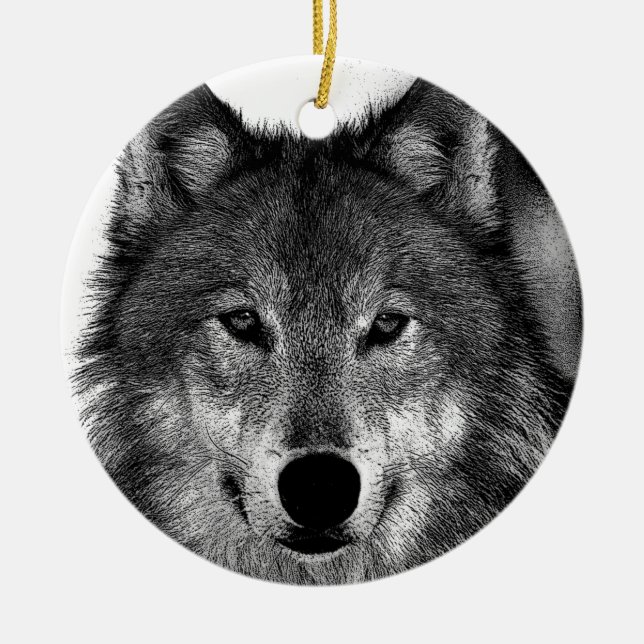 Ornement En Céramique Oeuvre de Loup noir et blanc (Devant)