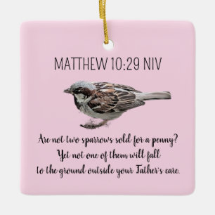Ornement En Céramique Oiseau Épervier Vos Cares Bible Verse Rose